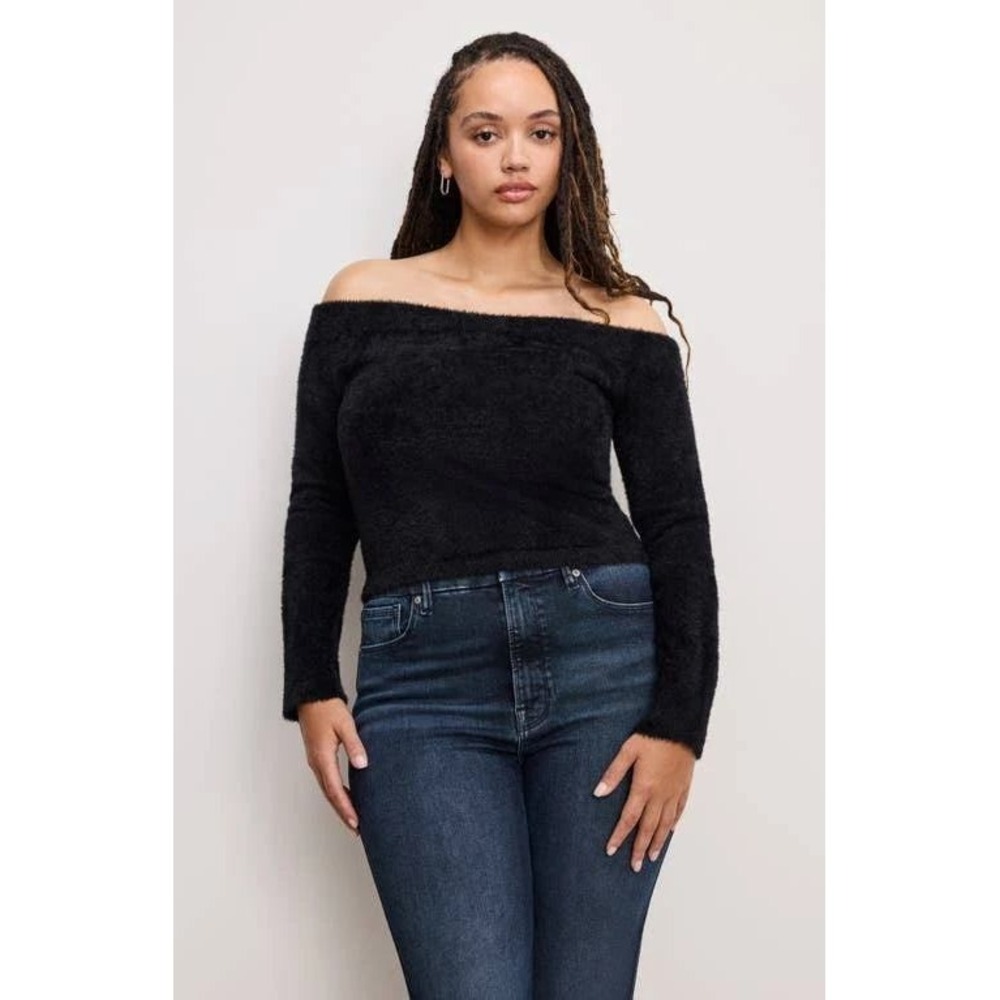 NWT Good American Off the Shoulder Sweater knit Black Size Large